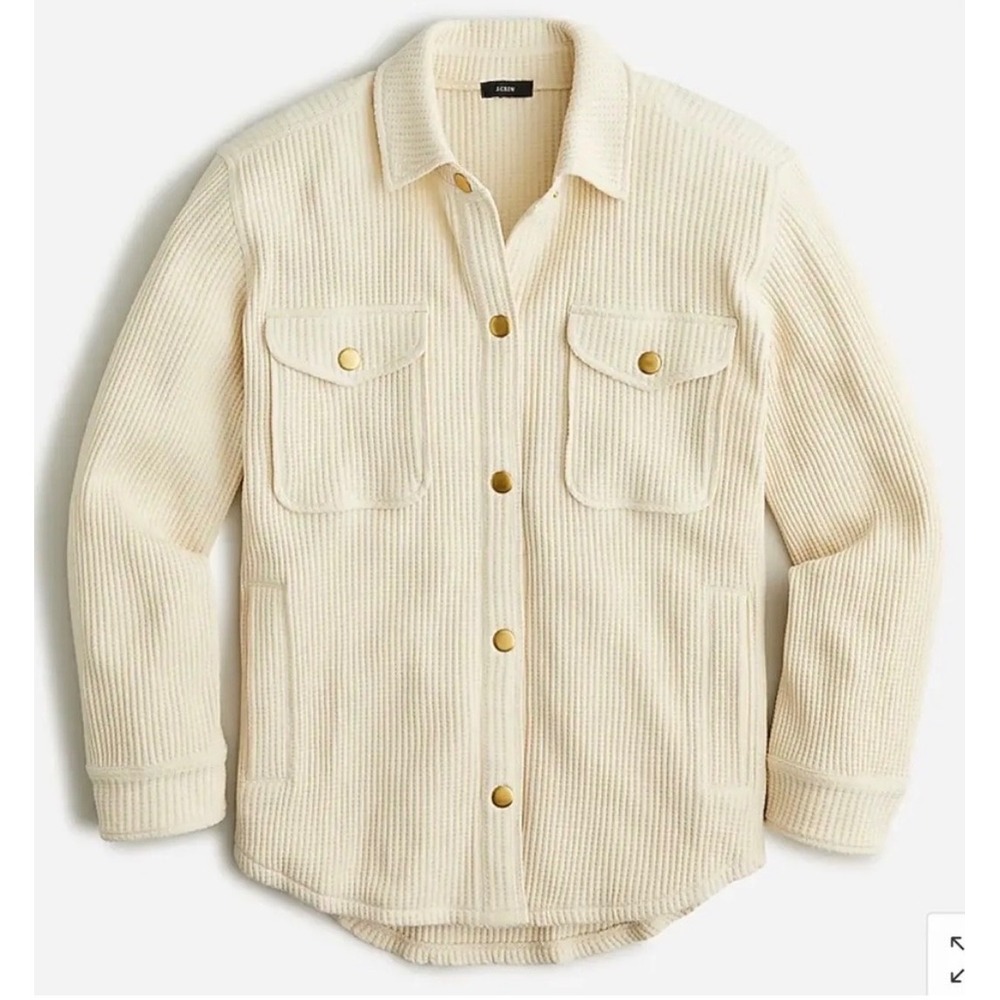 J.Crew Waffle Knit Shirt Jacket Shacket Cream BM343 Womens Medium
